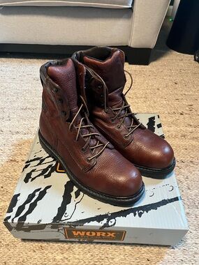 Men's Brown Leather Work Boots - Lace-Up Safety Boot
